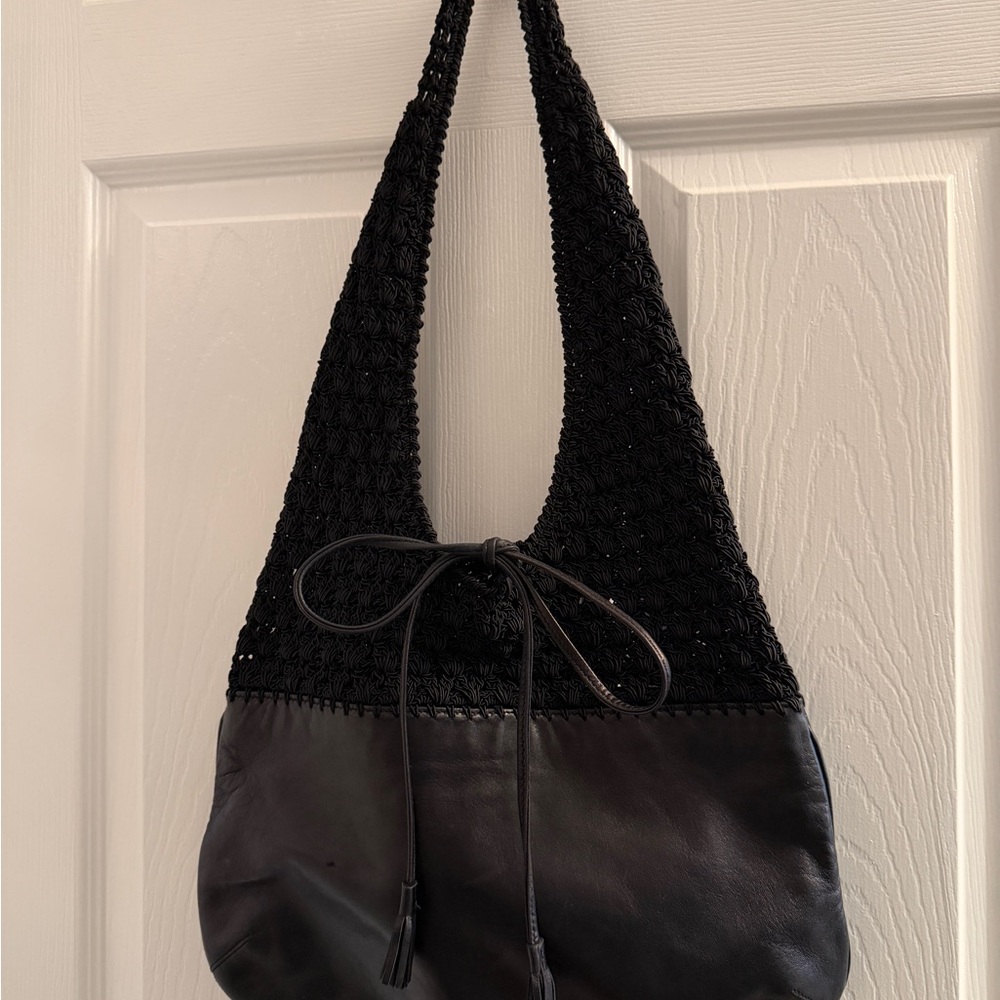 Salvatore Ferragamo Black Woven Leather Hobo Bag